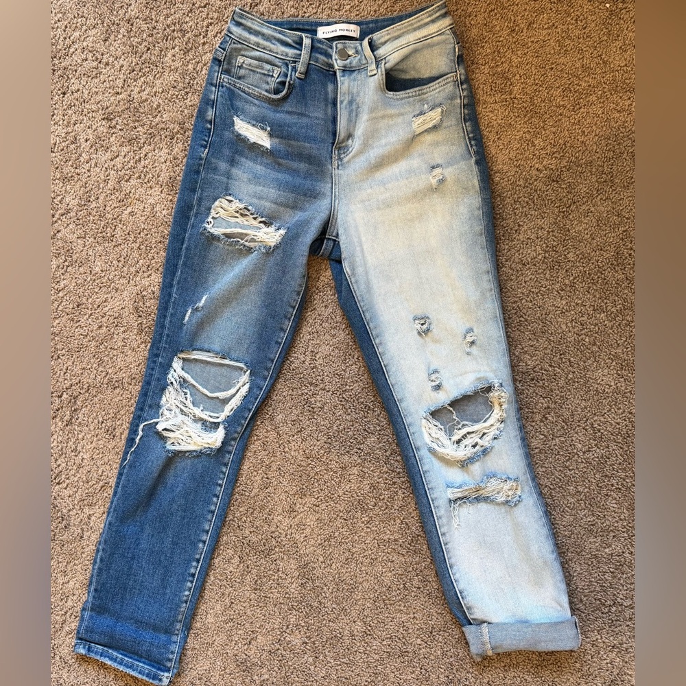 Flying Monkey Blue Ankle Cropped Jeans with Distressed Details